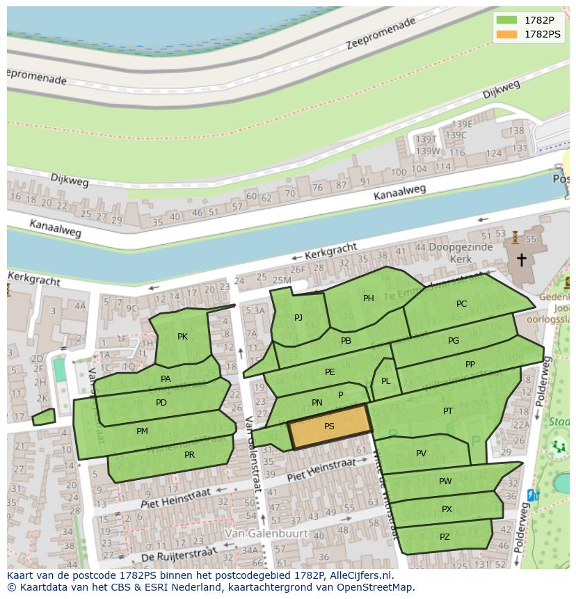 Afbeelding van het postcodegebied 1782 PS op de kaart.