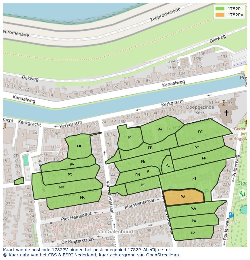 Afbeelding van het postcodegebied 1782 PV op de kaart.