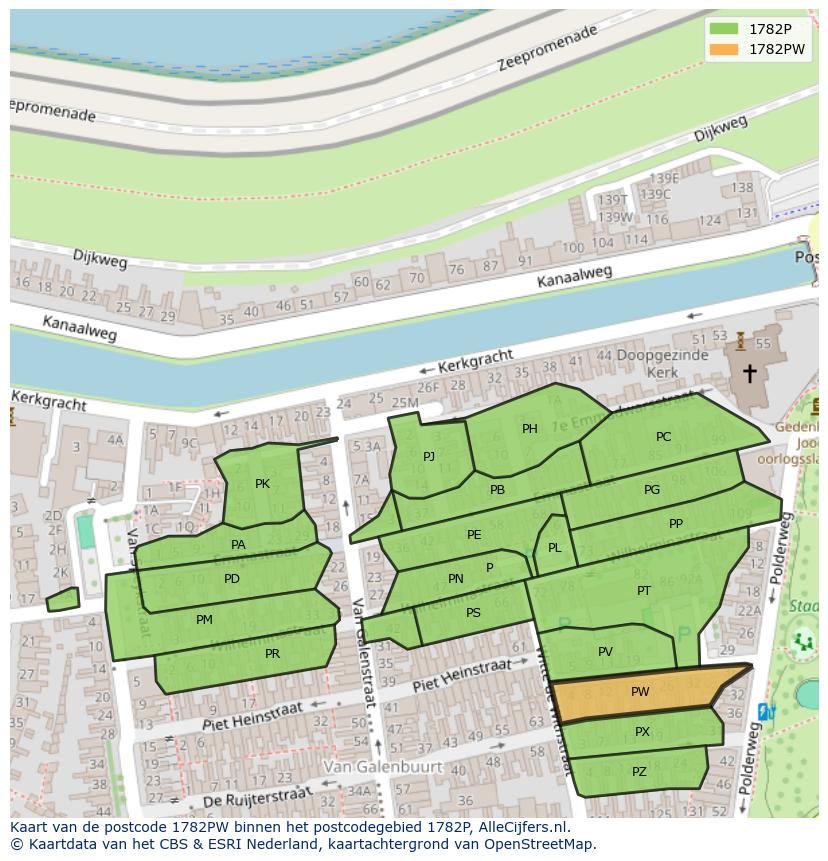 Afbeelding van het postcodegebied 1782 PW op de kaart.