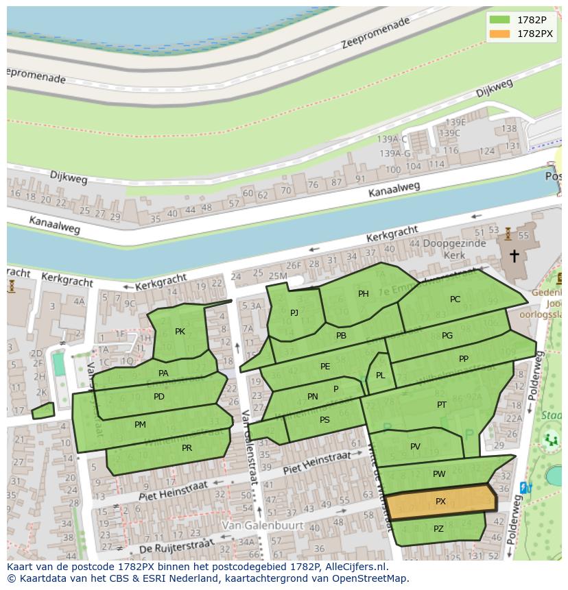 Afbeelding van het postcodegebied 1782 PX op de kaart.