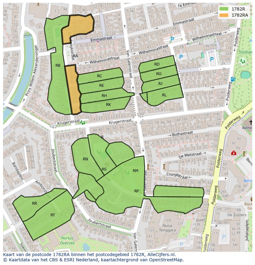 Afbeelding van het postcodegebied 1782 RA op de kaart.