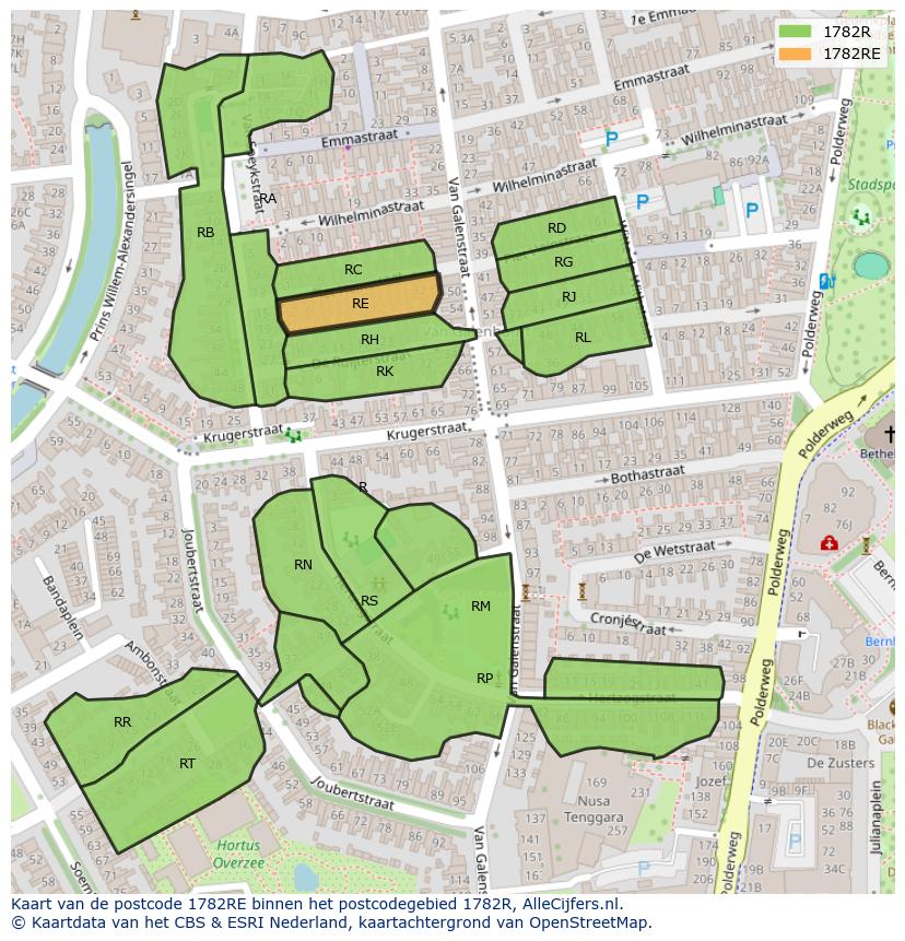 Afbeelding van het postcodegebied 1782 RE op de kaart.