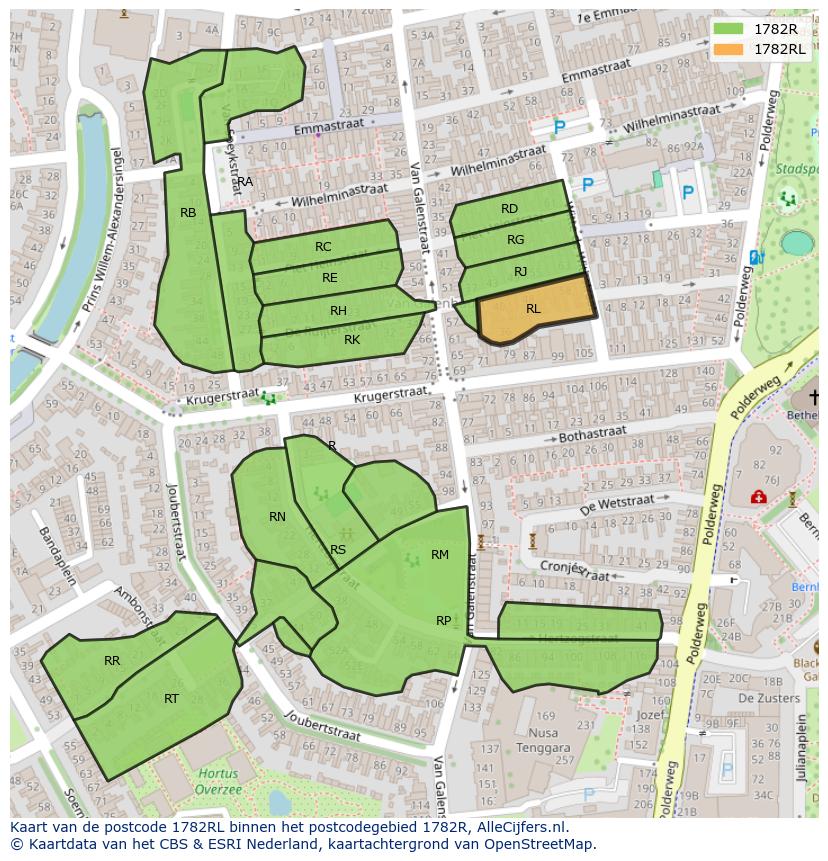 Afbeelding van het postcodegebied 1782 RL op de kaart.