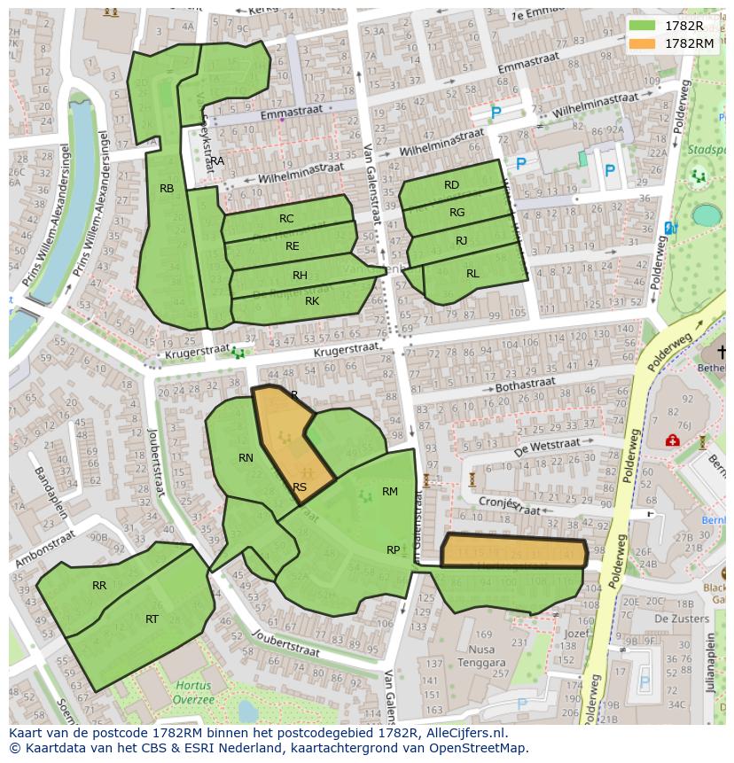 Afbeelding van het postcodegebied 1782 RM op de kaart.