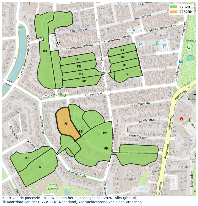 Afbeelding van het postcodegebied 1782 RN op de kaart.