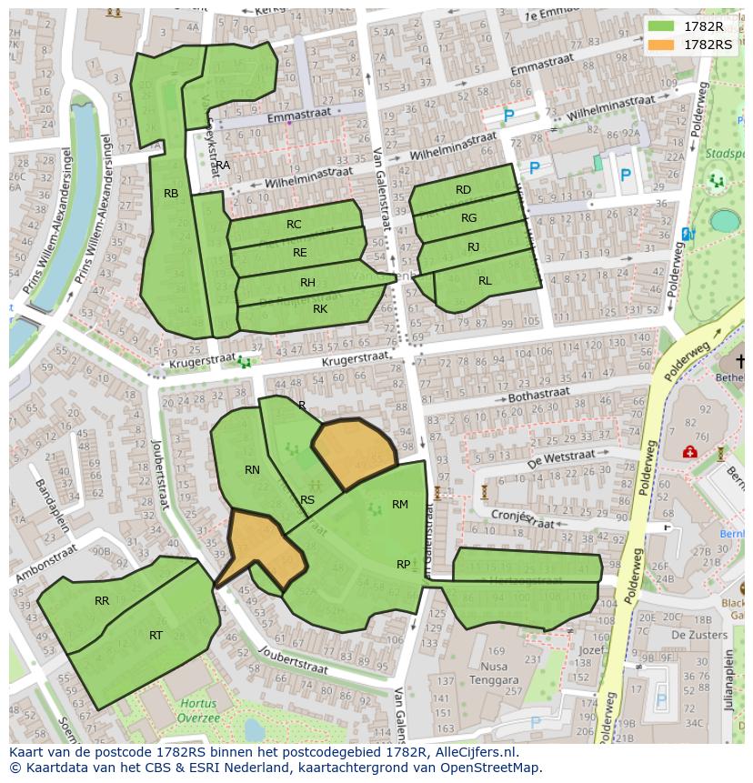 Afbeelding van het postcodegebied 1782 RS op de kaart.
