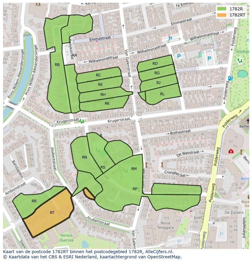 Afbeelding van het postcodegebied 1782 RT op de kaart.