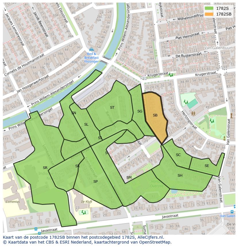 Afbeelding van het postcodegebied 1782 SB op de kaart.