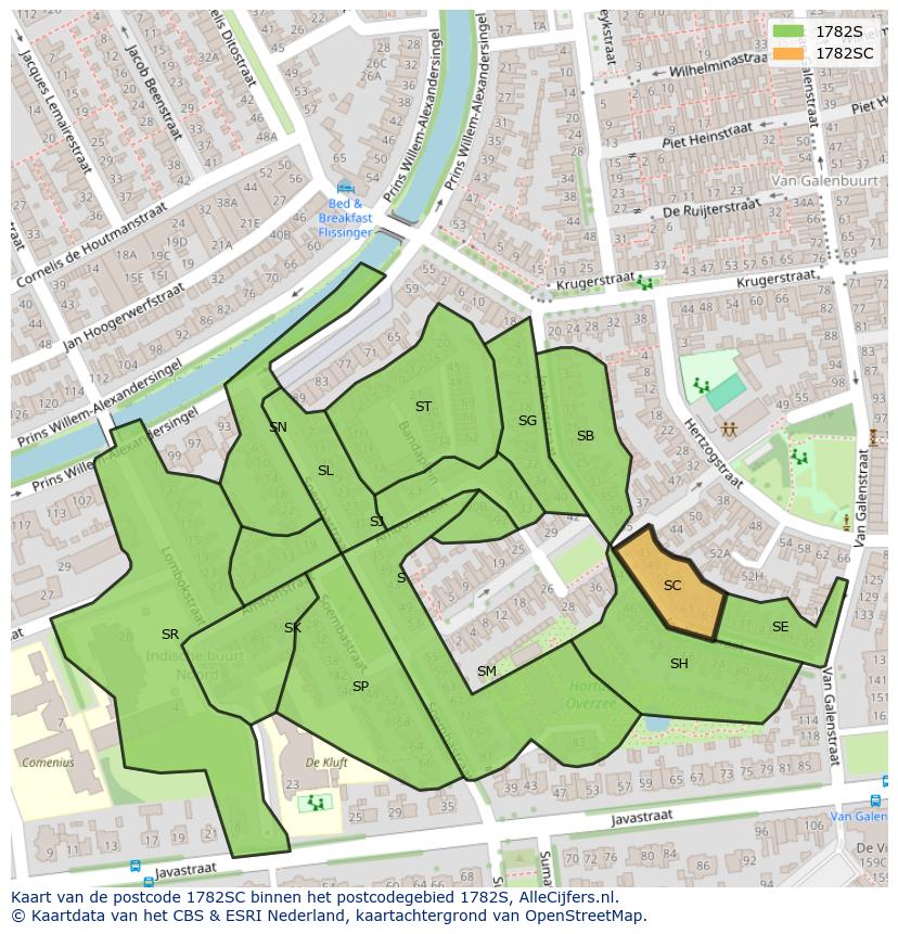 Afbeelding van het postcodegebied 1782 SC op de kaart.
