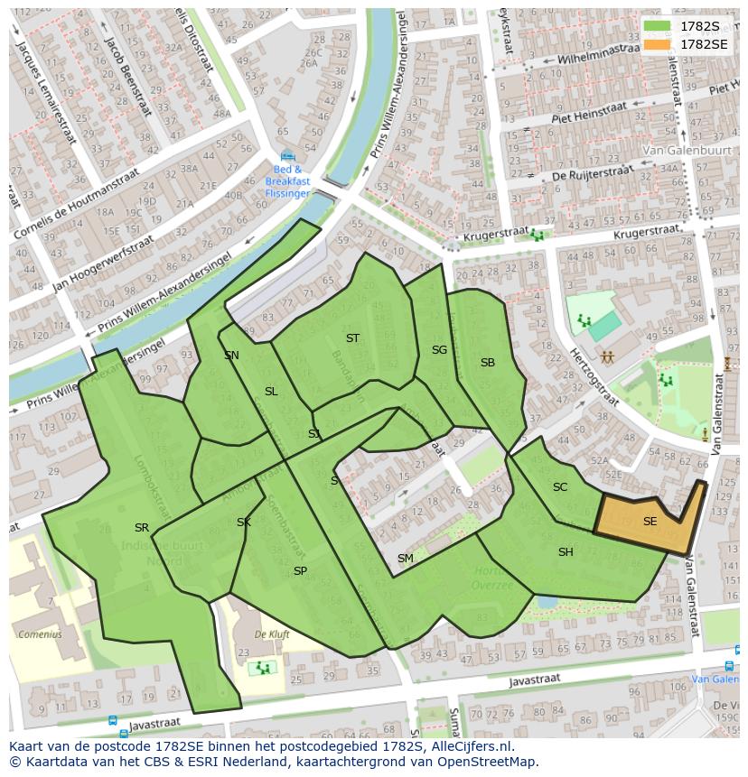 Afbeelding van het postcodegebied 1782 SE op de kaart.