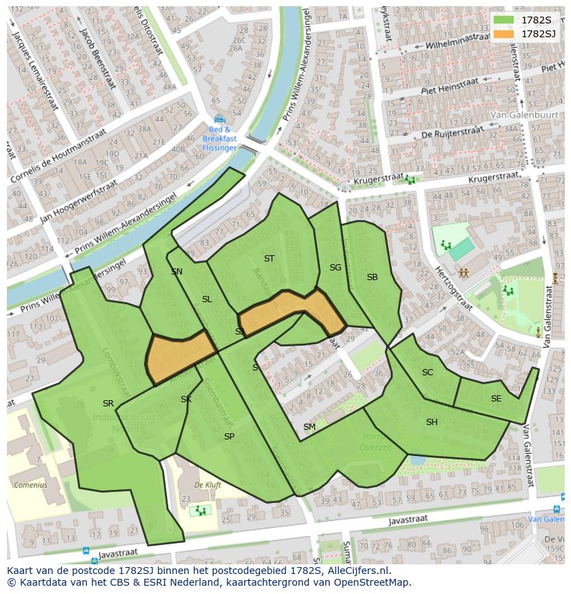 Afbeelding van het postcodegebied 1782 SJ op de kaart.
