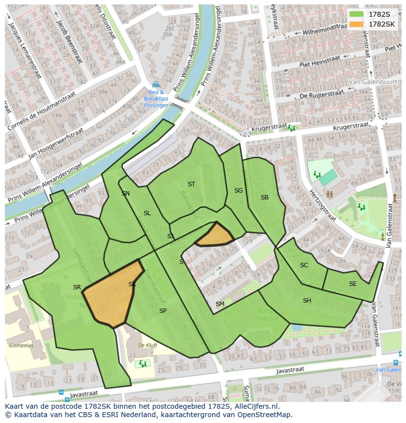 Afbeelding van het postcodegebied 1782 SK op de kaart.