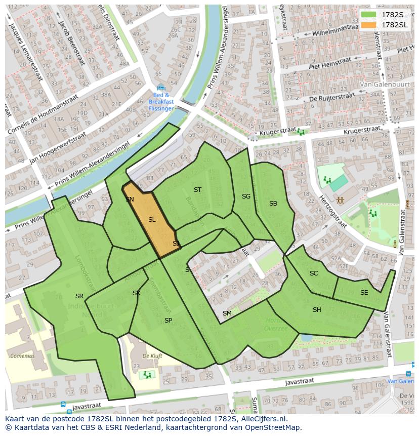 Afbeelding van het postcodegebied 1782 SL op de kaart.