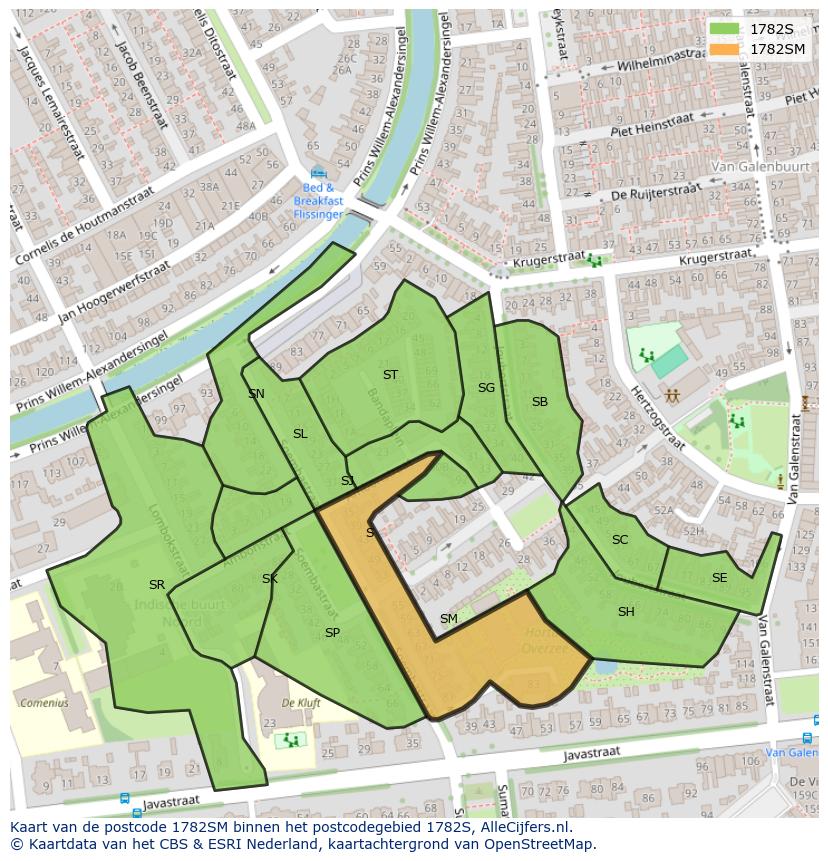 Afbeelding van het postcodegebied 1782 SM op de kaart.