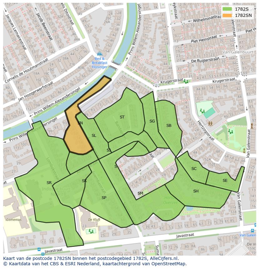 Afbeelding van het postcodegebied 1782 SN op de kaart.