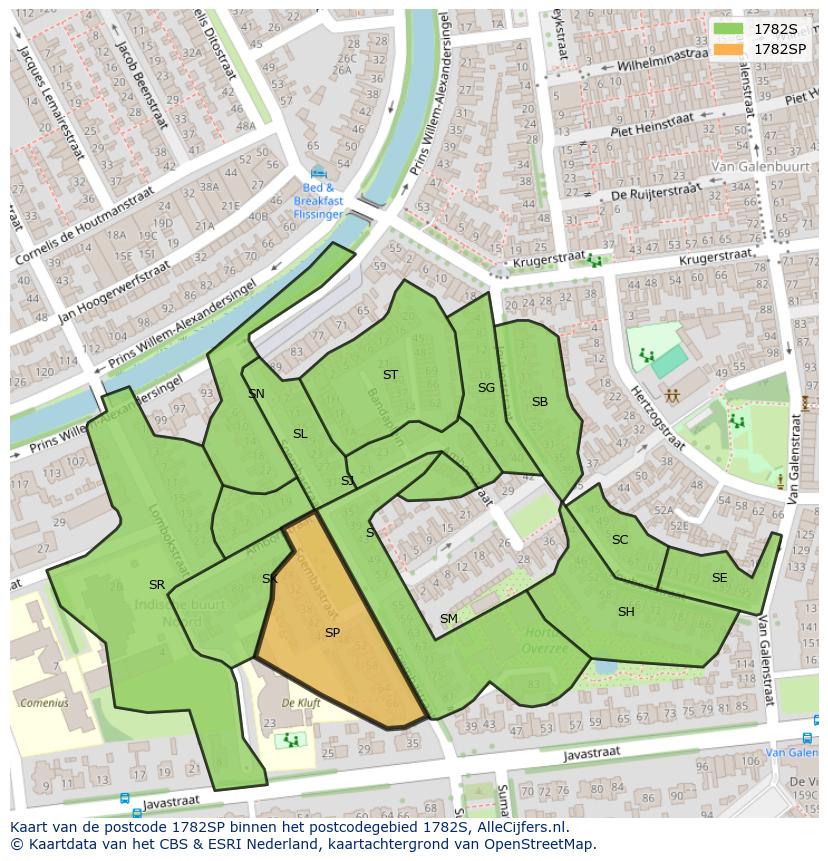 Afbeelding van het postcodegebied 1782 SP op de kaart.