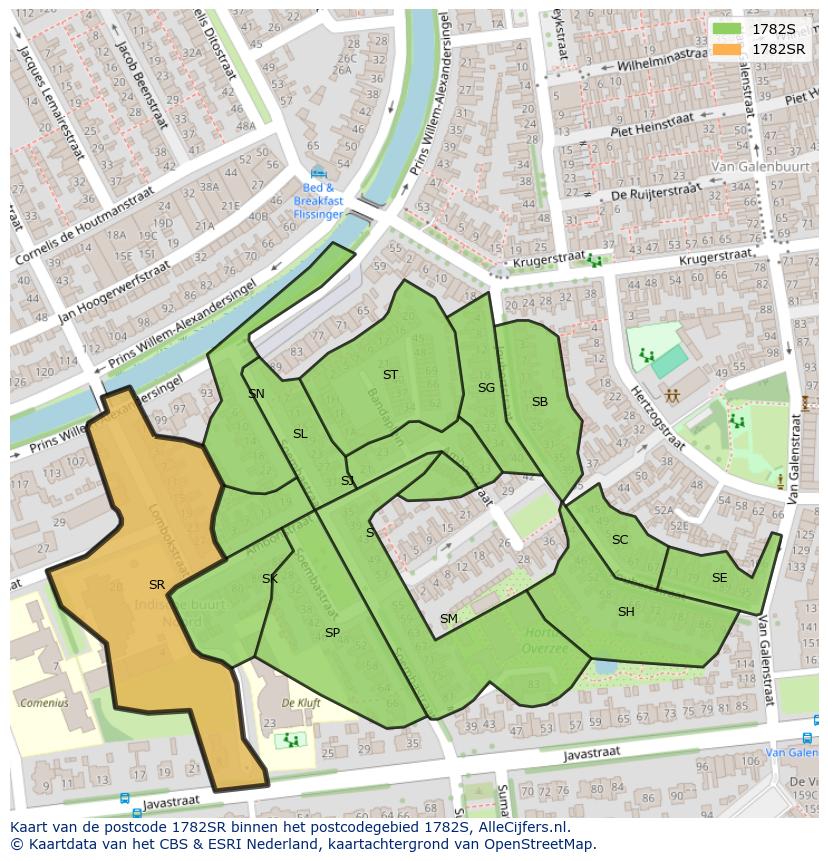 Afbeelding van het postcodegebied 1782 SR op de kaart.