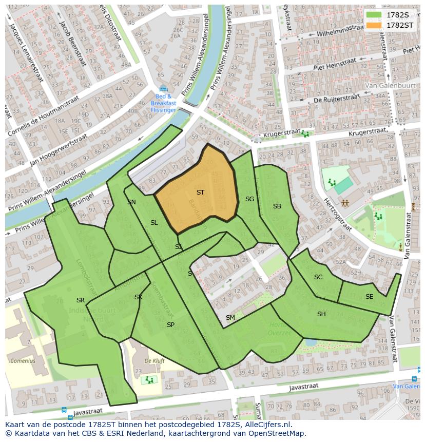 Afbeelding van het postcodegebied 1782 ST op de kaart.