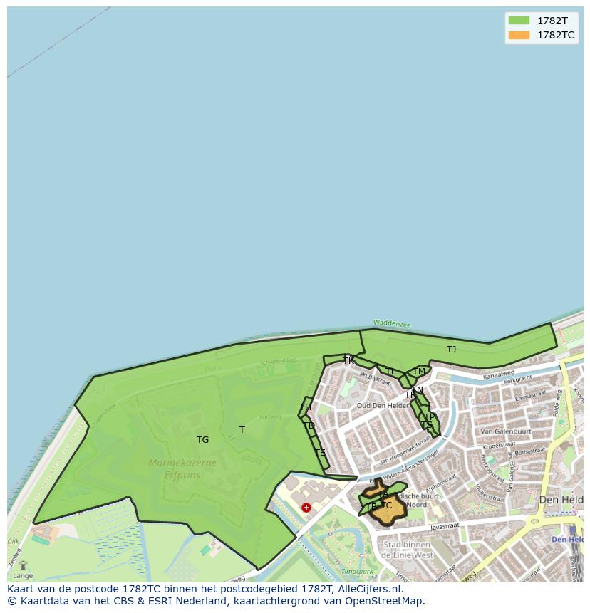 Afbeelding van het postcodegebied 1782 TC op de kaart.