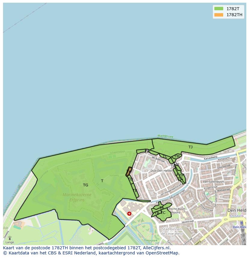 Afbeelding van het postcodegebied 1782 TH op de kaart.