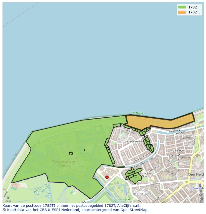 Afbeelding van het postcodegebied 1782 TJ op de kaart.