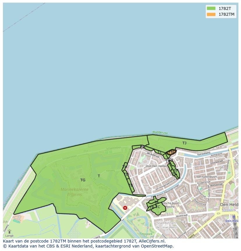 Afbeelding van het postcodegebied 1782 TM op de kaart.