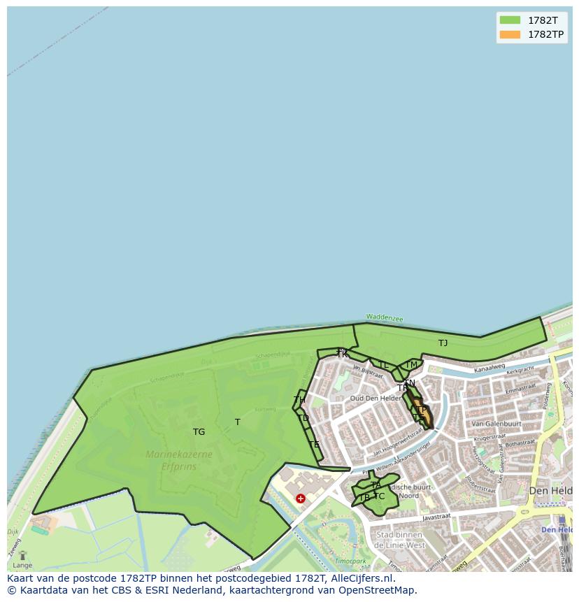 Afbeelding van het postcodegebied 1782 TP op de kaart.