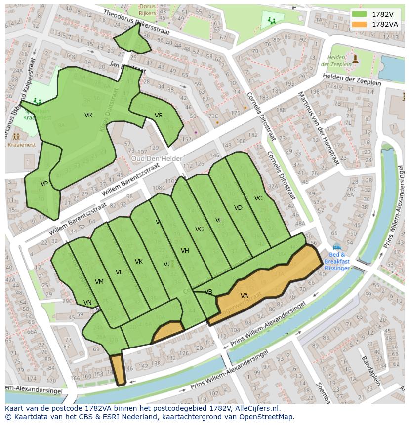 Afbeelding van het postcodegebied 1782 VA op de kaart.