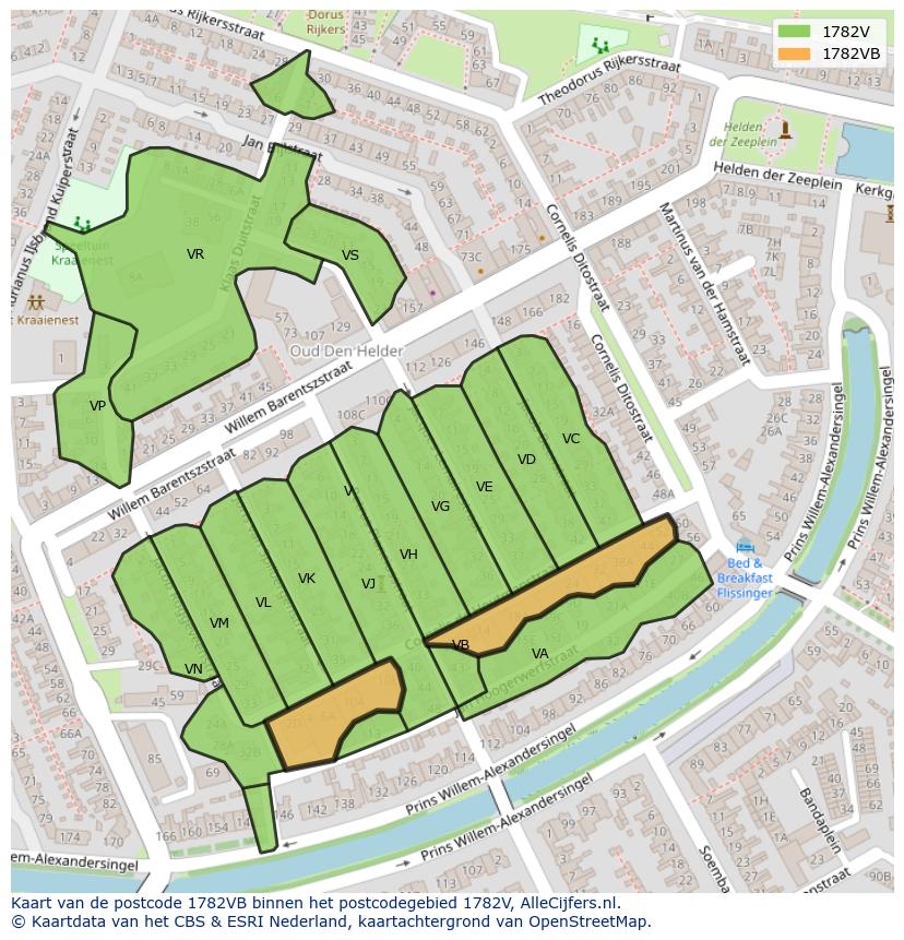 Afbeelding van het postcodegebied 1782 VB op de kaart.