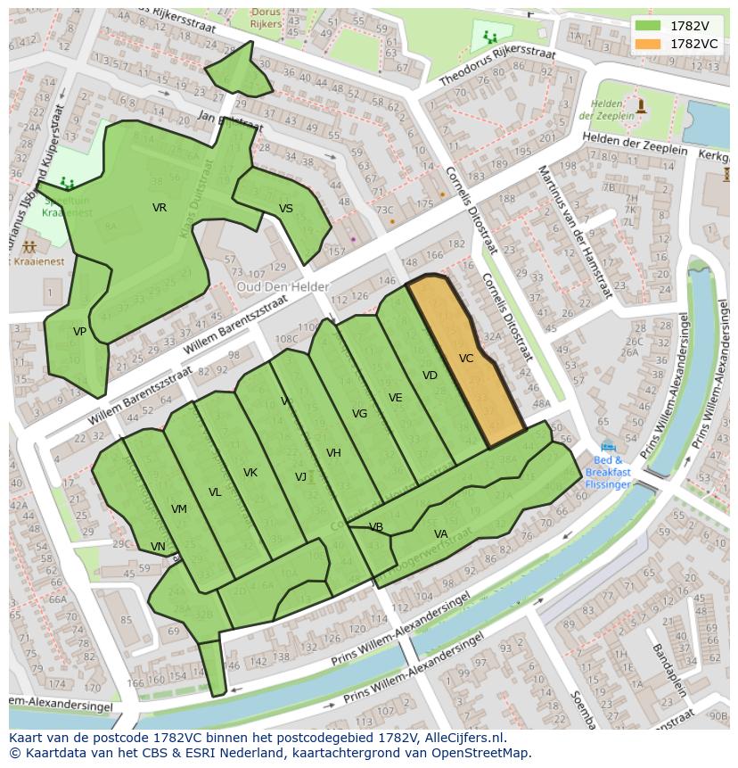 Afbeelding van het postcodegebied 1782 VC op de kaart.