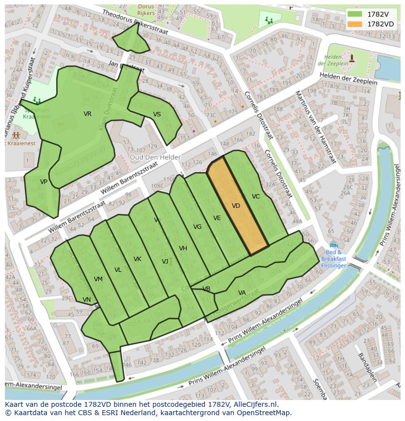Afbeelding van het postcodegebied 1782 VD op de kaart.