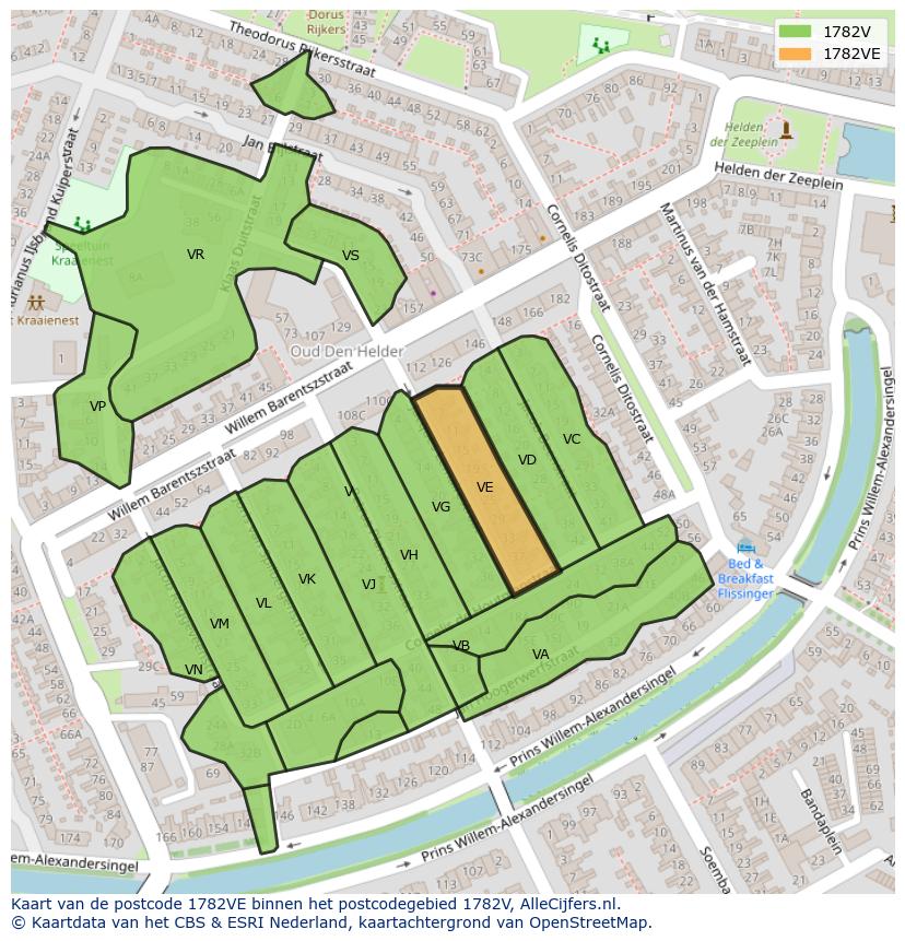Afbeelding van het postcodegebied 1782 VE op de kaart.