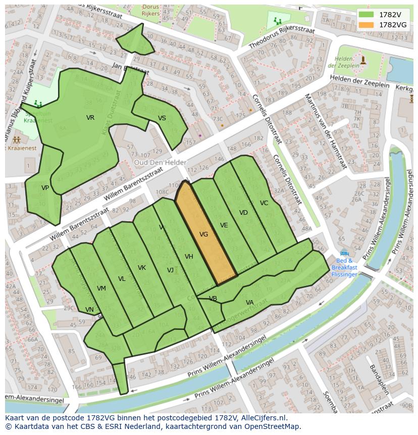 Afbeelding van het postcodegebied 1782 VG op de kaart.
