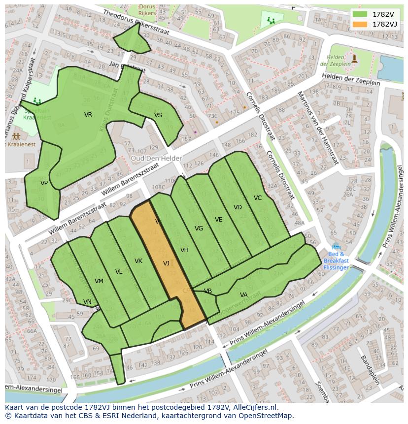 Afbeelding van het postcodegebied 1782 VJ op de kaart.
