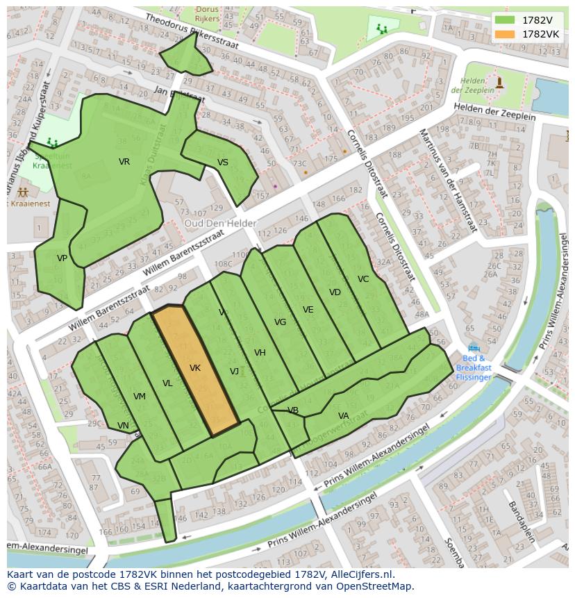 Afbeelding van het postcodegebied 1782 VK op de kaart.