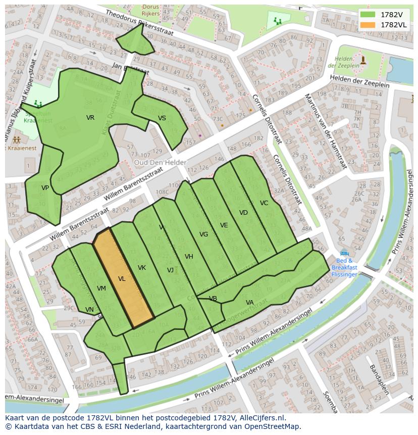Afbeelding van het postcodegebied 1782 VL op de kaart.