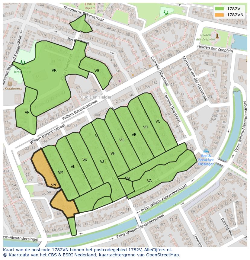 Afbeelding van het postcodegebied 1782 VN op de kaart.