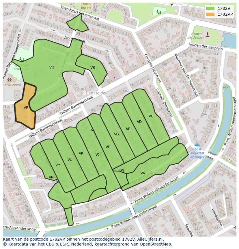 Afbeelding van het postcodegebied 1782 VP op de kaart.