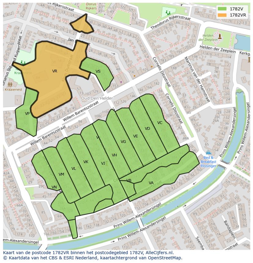 Afbeelding van het postcodegebied 1782 VR op de kaart.