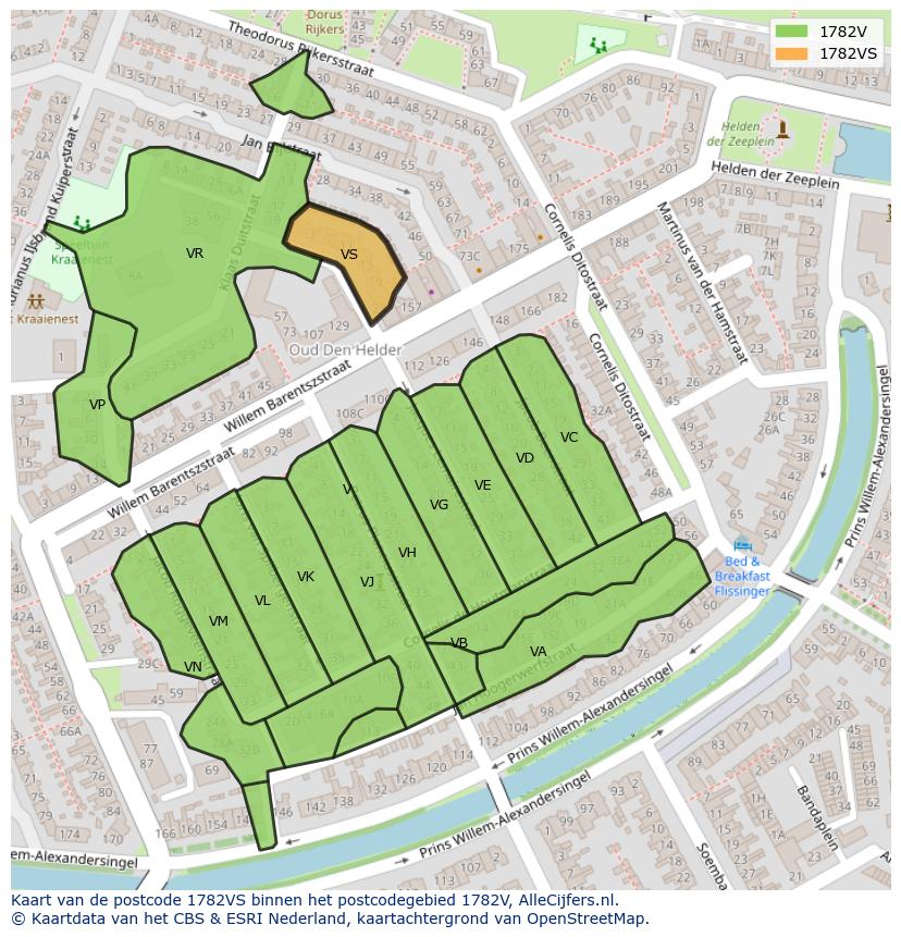 Afbeelding van het postcodegebied 1782 VS op de kaart.