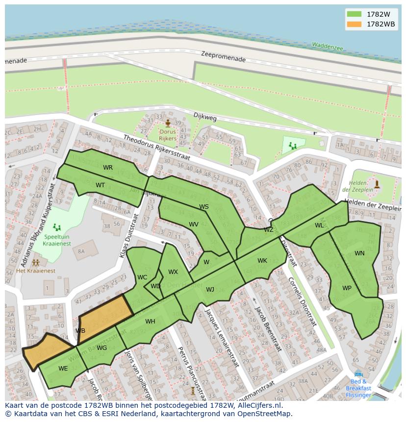 Afbeelding van het postcodegebied 1782 WB op de kaart.