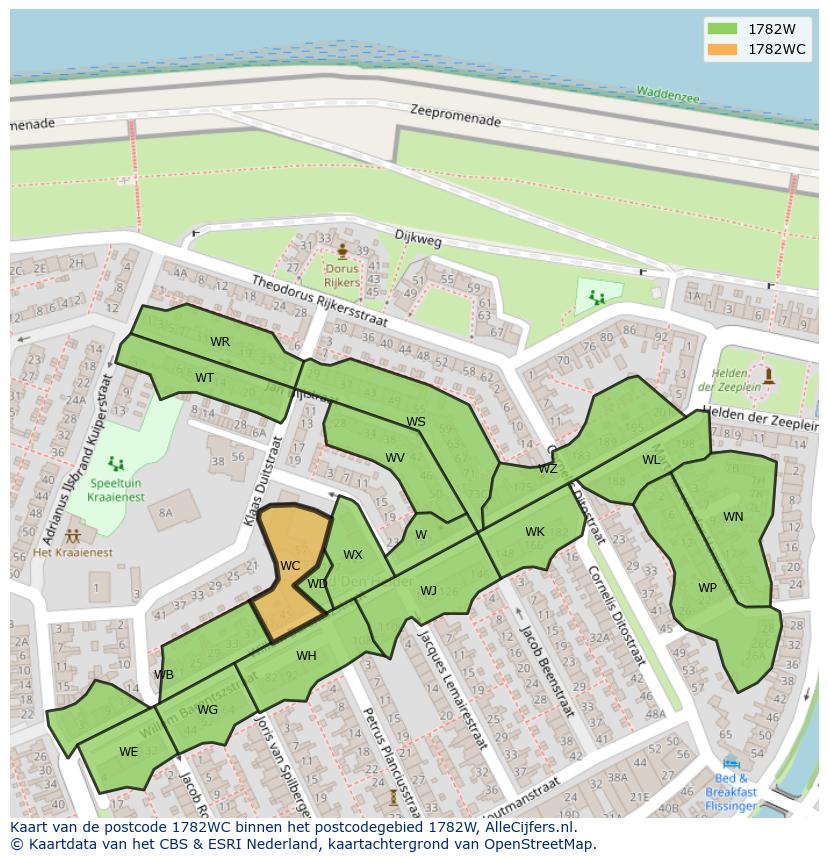 Afbeelding van het postcodegebied 1782 WC op de kaart.