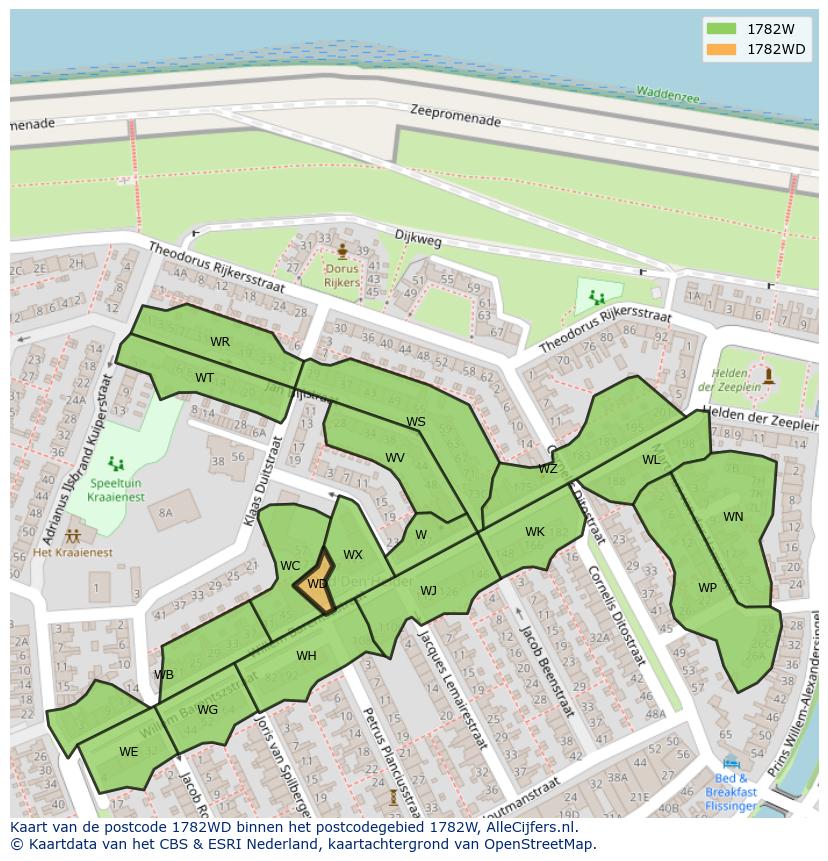 Afbeelding van het postcodegebied 1782 WD op de kaart.