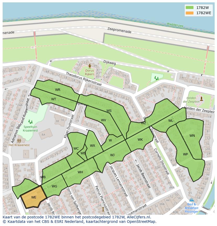 Afbeelding van het postcodegebied 1782 WE op de kaart.