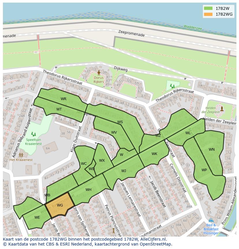 Afbeelding van het postcodegebied 1782 WG op de kaart.