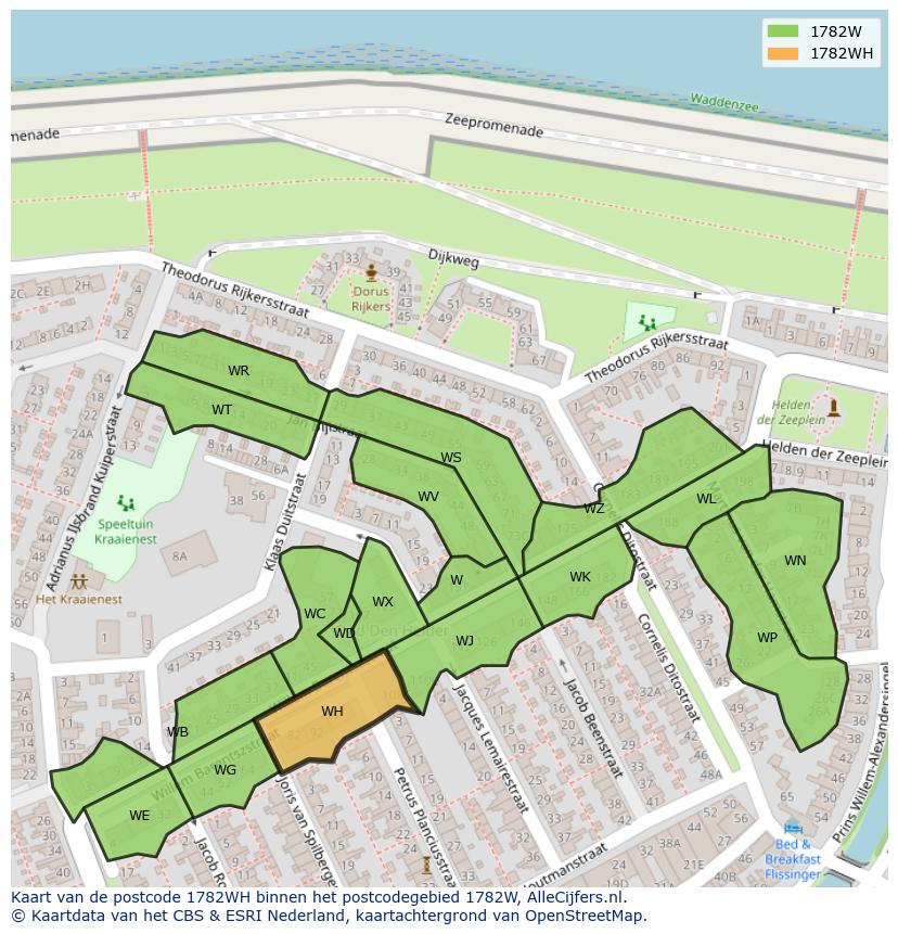 Afbeelding van het postcodegebied 1782 WH op de kaart.