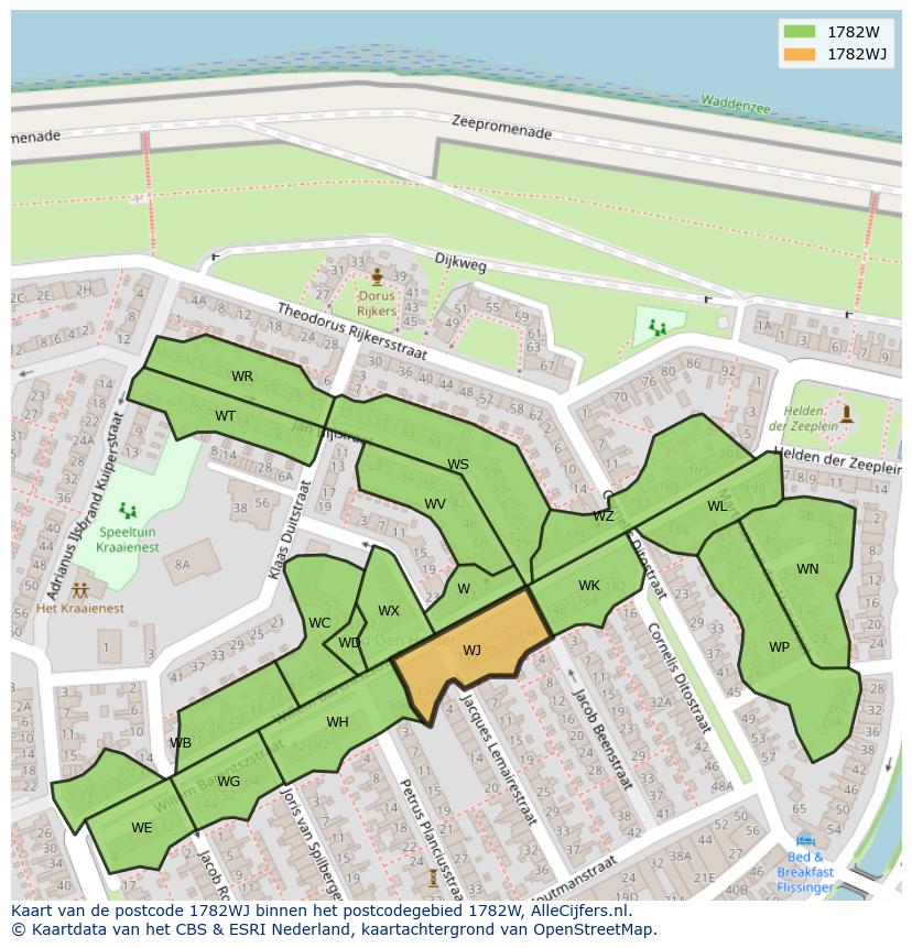 Afbeelding van het postcodegebied 1782 WJ op de kaart.