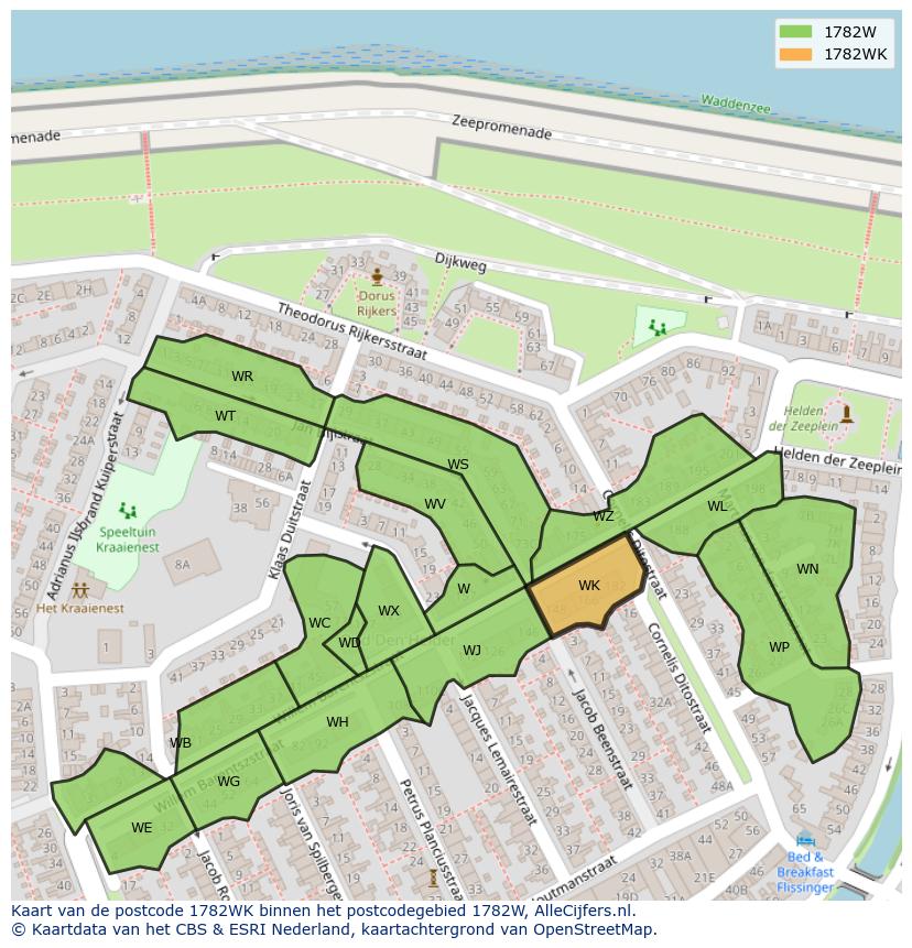 Afbeelding van het postcodegebied 1782 WK op de kaart.