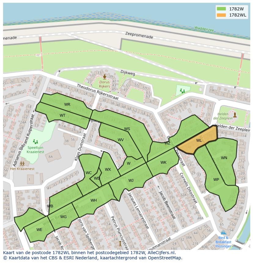 Afbeelding van het postcodegebied 1782 WL op de kaart.