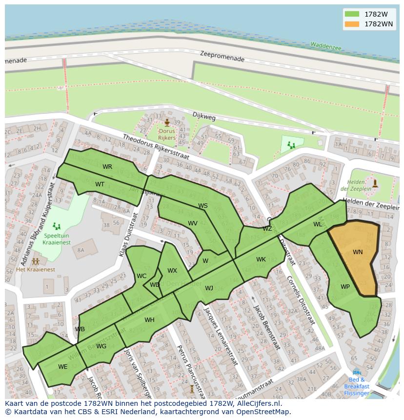 Afbeelding van het postcodegebied 1782 WN op de kaart.